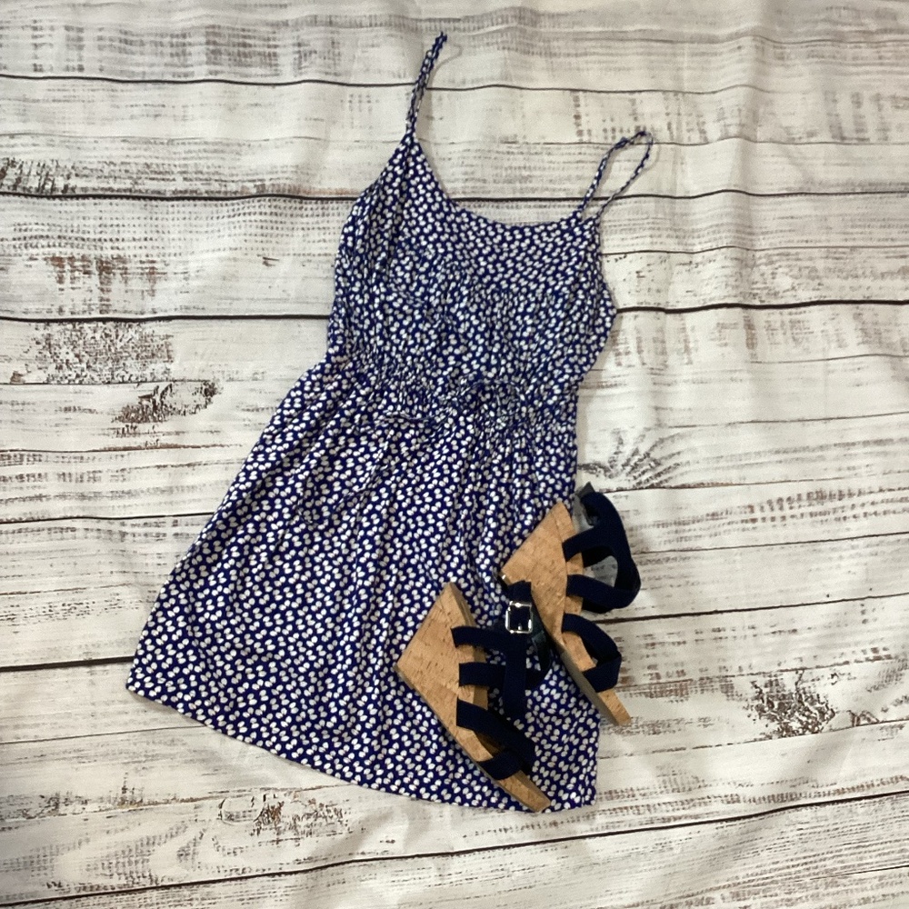523. Ace Delivery Red, White & Blue Cotton Spaghetti Strap Dress EUC Size Large